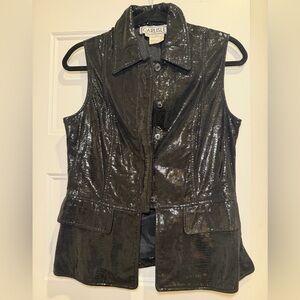 Shiny Black Sleeveless Leather Vest Vintage